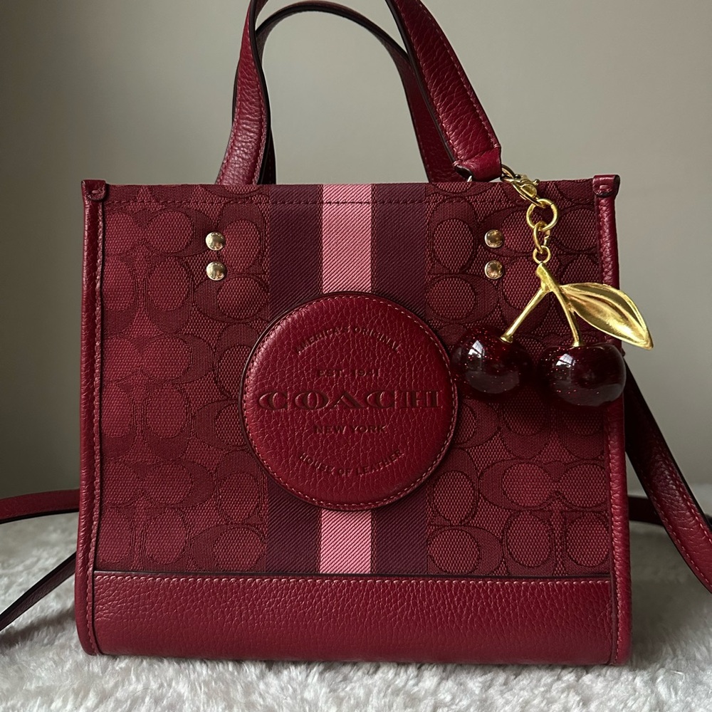 Coach Dempsey Tote Bag In red with Cherry charm
